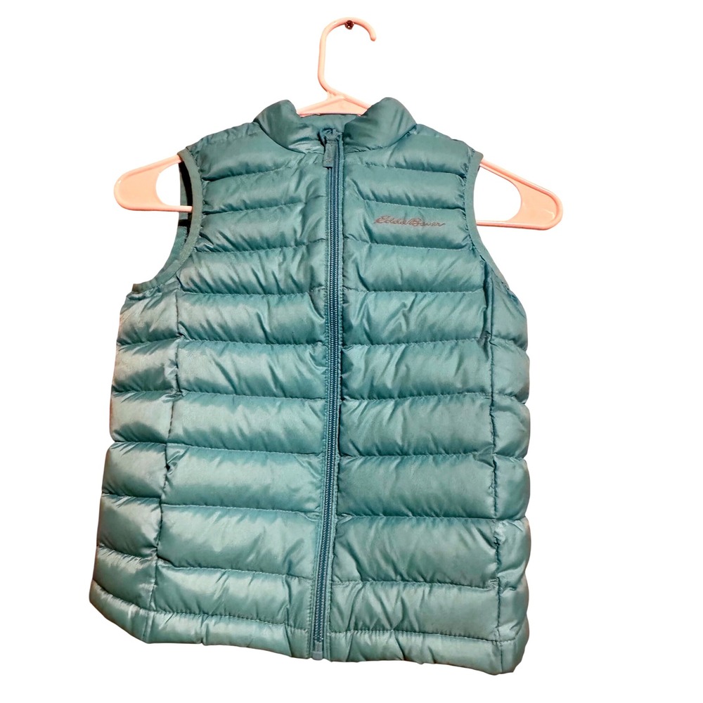EDDIE BAUER Girls Aqua Teal Puffer Vest Size‎ XS 5/6 Down Lightweight